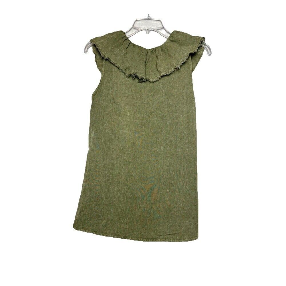 Umgee Boho Cottagecore Ruffle Blouse Olive Green Linen Look Sleeveless M Tank To - Picture 4 of 7